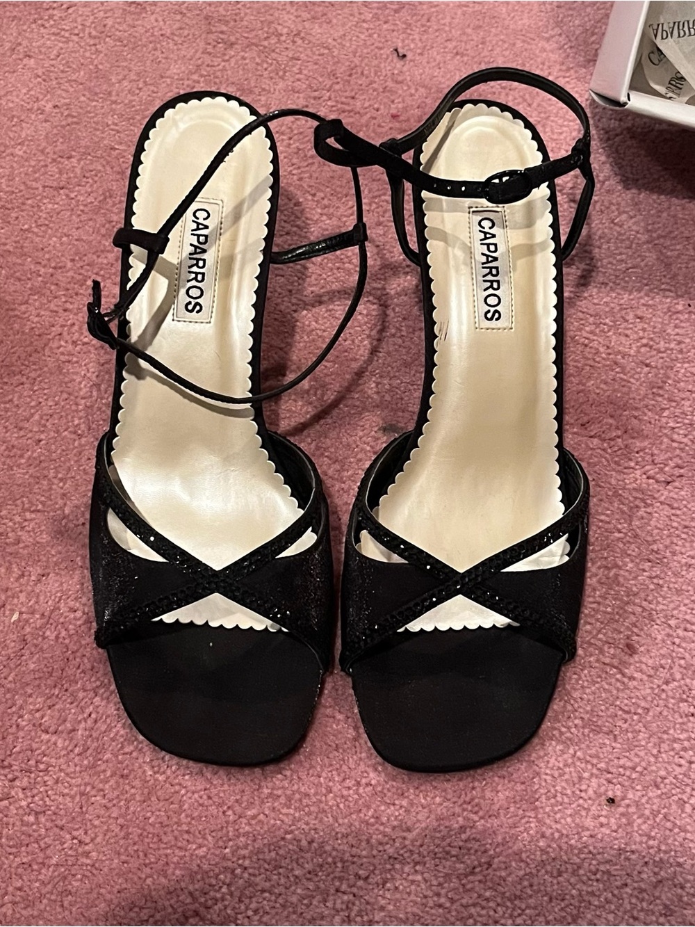 Caparros Black Crisscross Ankle-Tie Heels with box
